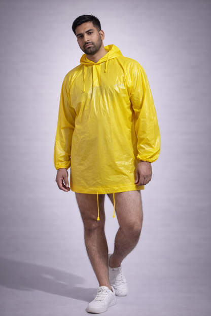 Men’s Yellow Shiny Nylon Raincoat  Waterproof Poncho Jacket