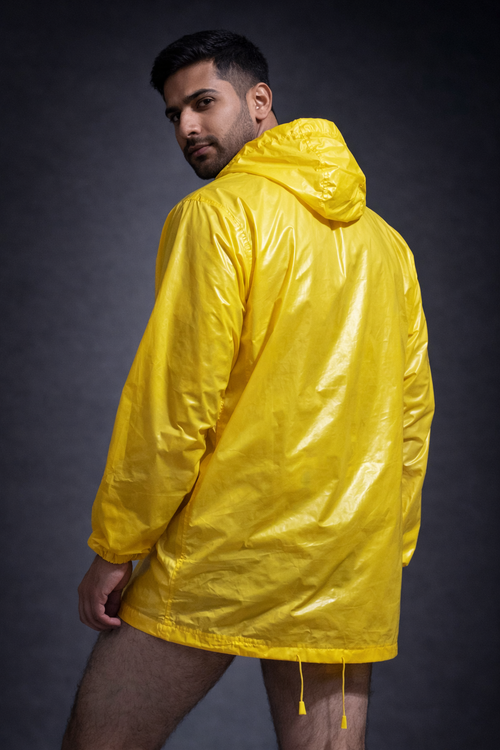 Men’s Yellow Shiny Nylon Raincoat  Waterproof Poncho Jacket
