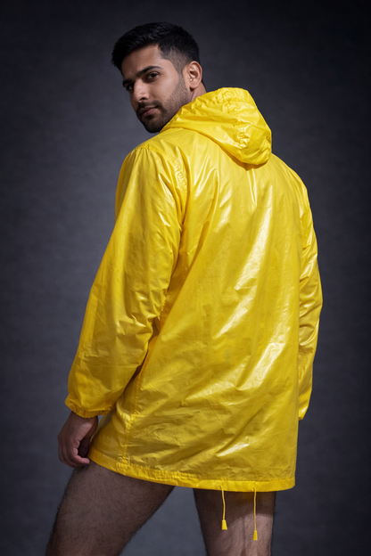 Men’s Yellow Shiny Nylon Raincoat  Waterproof Poncho Jacket