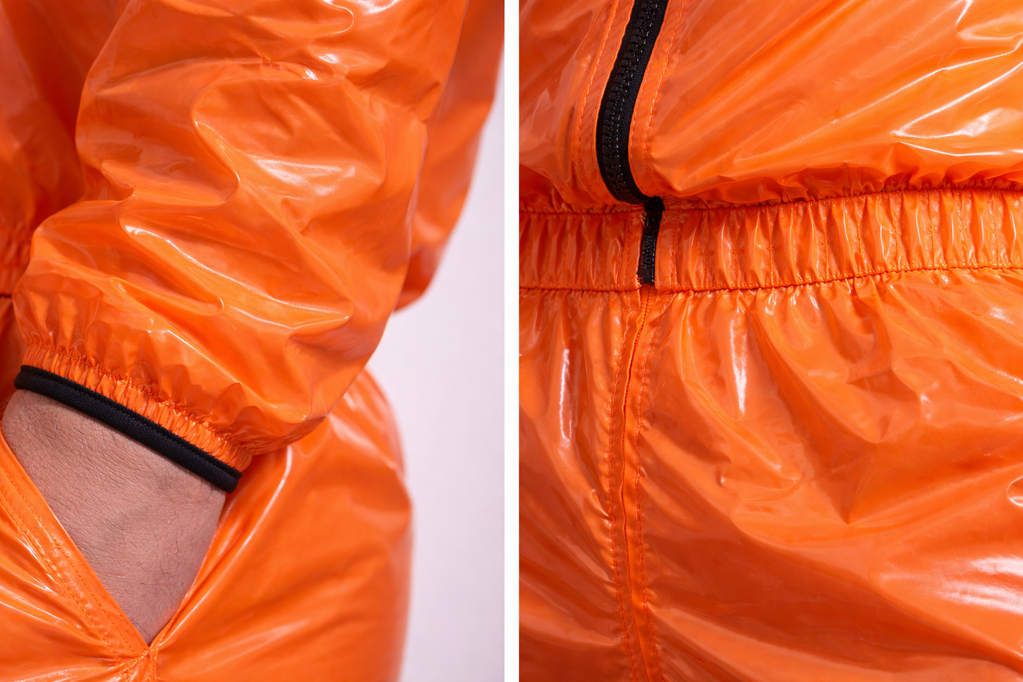 Men’s Orange Shiny Nylon Tracksuit Hooded Jacket & Pants Set