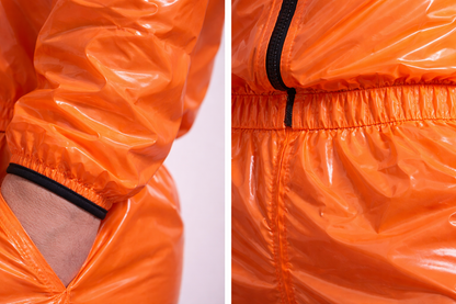 Men’s Orange Shiny Nylon Tracksuit Hooded Jacket & Pants Set