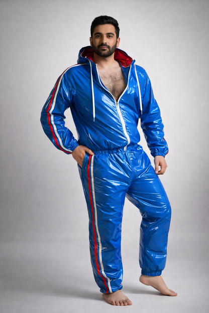 Men’s Royal Blue Shiny Nylon Tracksuit Set