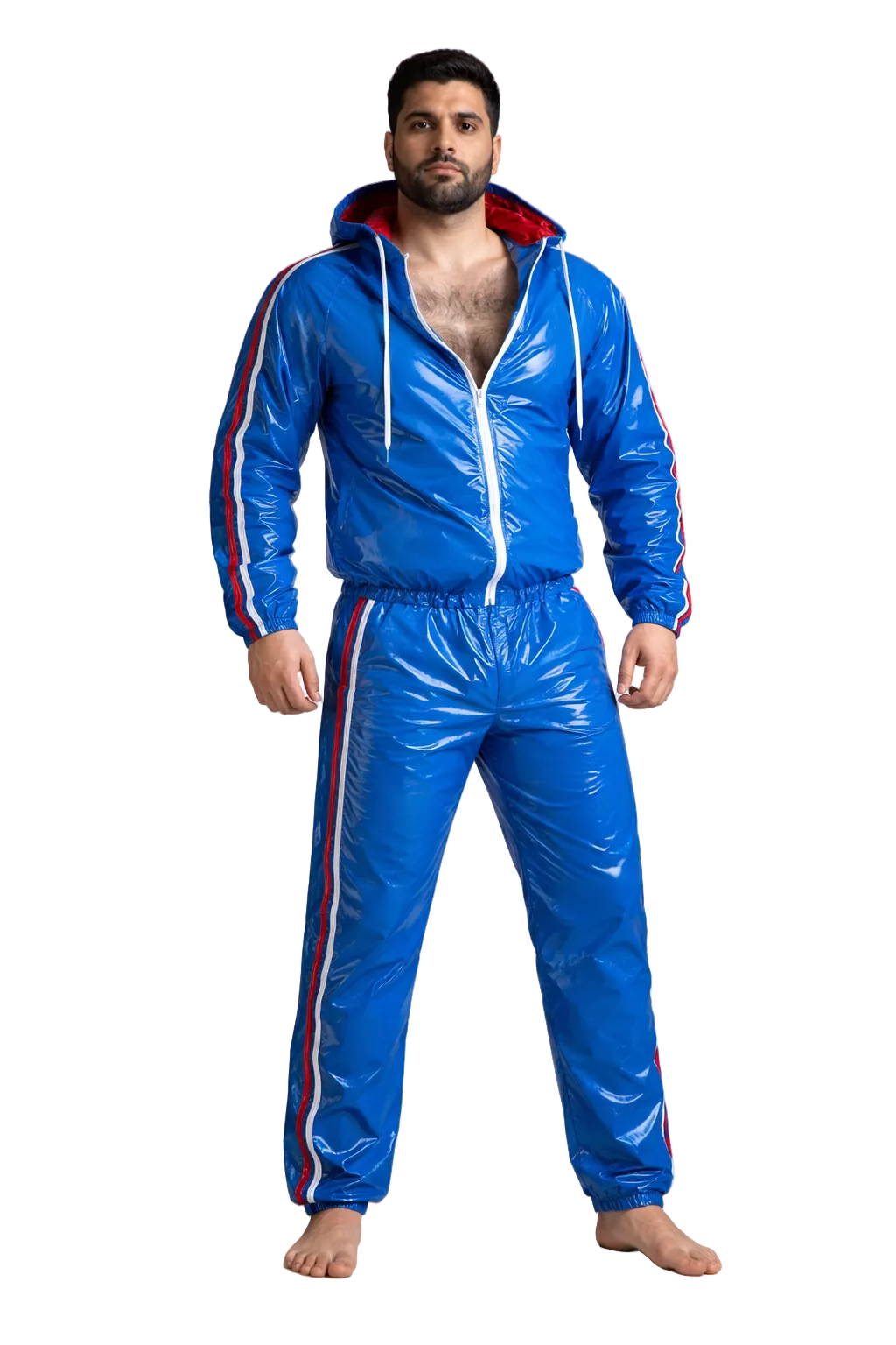 Men’s Royal Blue Shiny Nylon Tracksuit Set