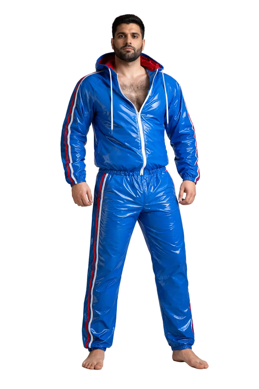 Men’s Royal Blue Shiny Nylon Tracksuit Set