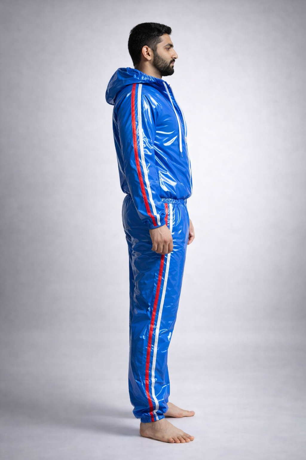 Men’s Royal Blue Shiny Nylon Tracksuit Set