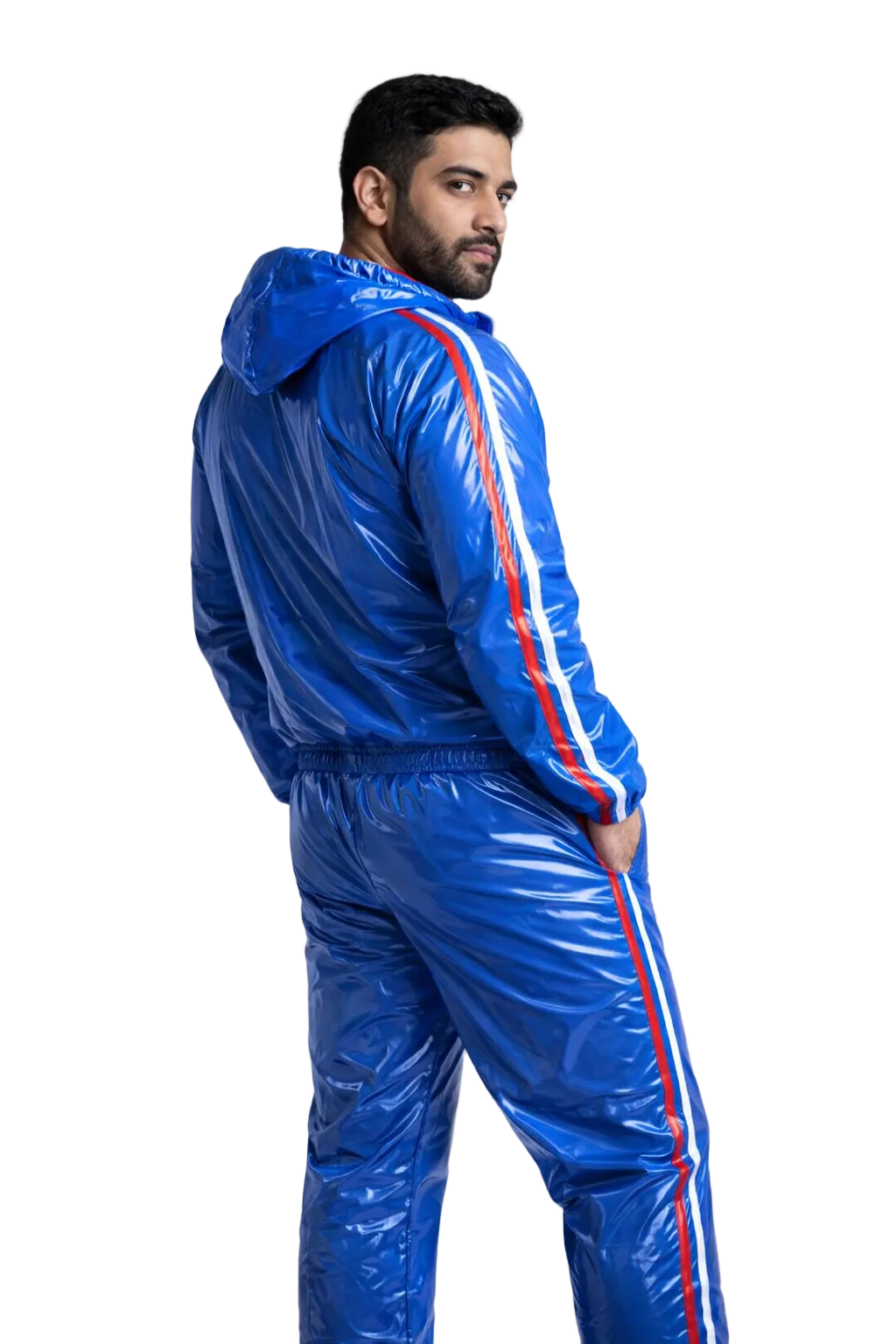 Men’s Royal Blue Shiny Nylon Tracksuit Set