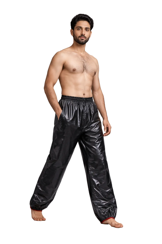 Men’s Black Shiny Nylon Pants  Lightweight Streetwear Bottoms