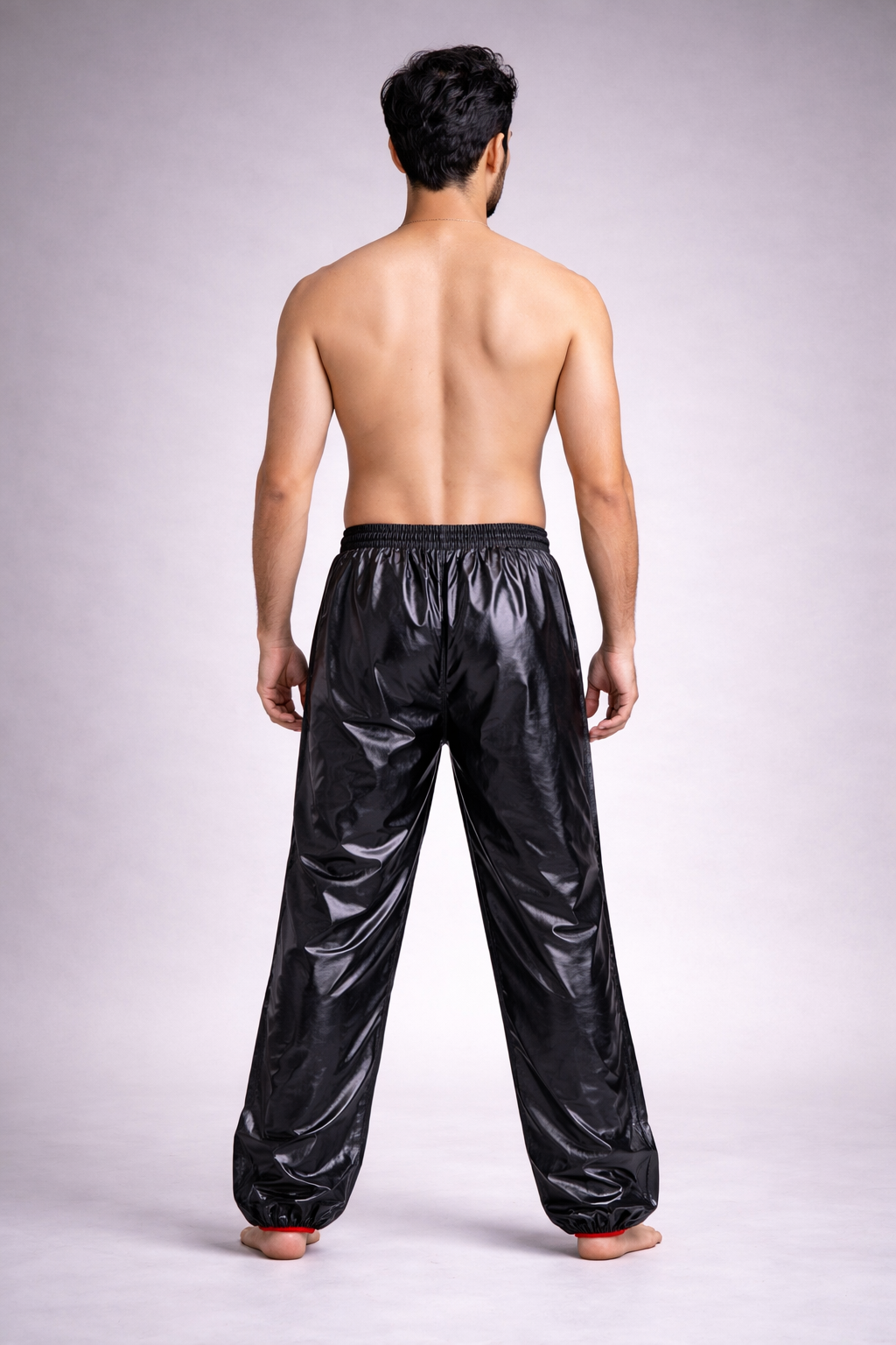 Men’s Black Shiny Nylon Pants  Lightweight Streetwear Bottoms