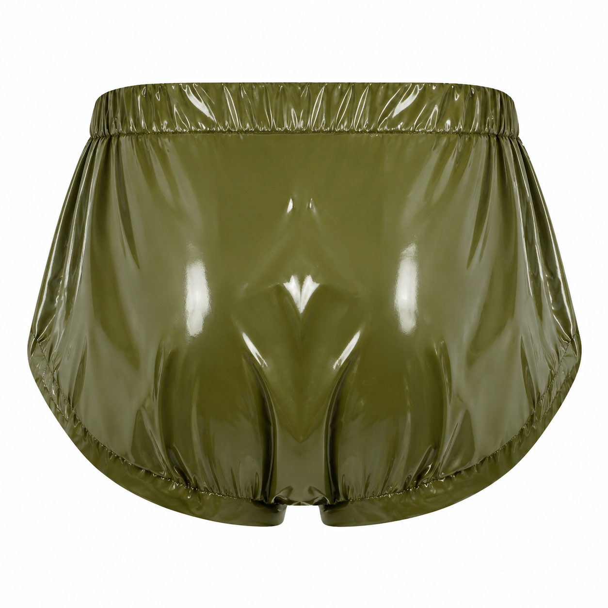 Men’s Olive Shiny Nylon Zipper Briefs