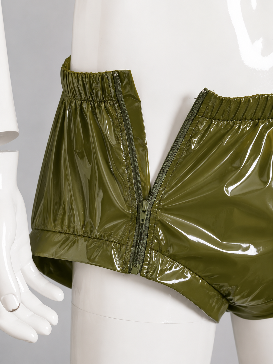 Men’s Olive Shiny Nylon Zipper Briefs