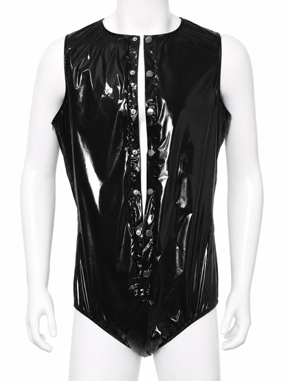 Shiny Nylon Pro Snap Button Sleeveless Romper for Men