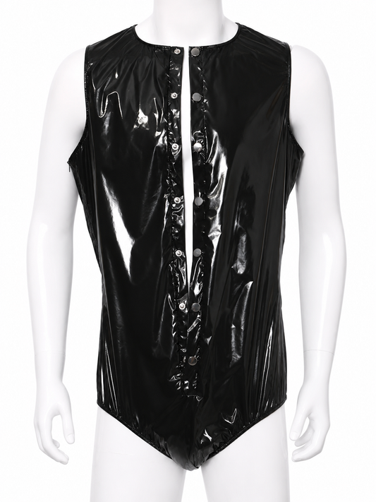 Shiny Nylon Pro Snap Button Sleeveless Romper for Men