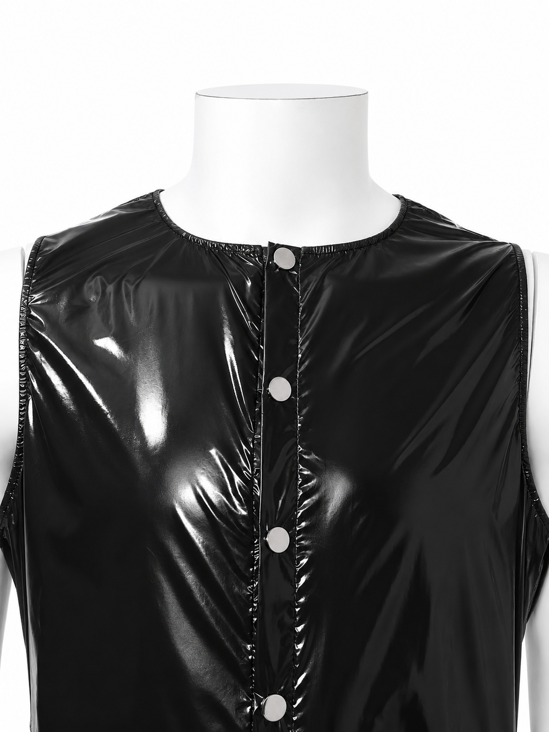 Shiny Nylon Pro Snap Button Sleeveless Romper for Men