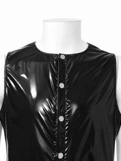 Shiny Nylon Pro Snap Button Sleeveless Romper for Men