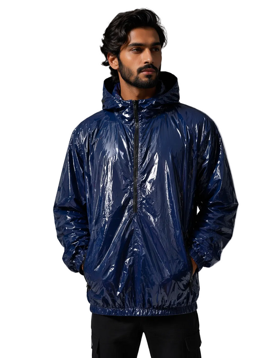 Drack Navy Blue Shiny Nylon Anorak Jacket
