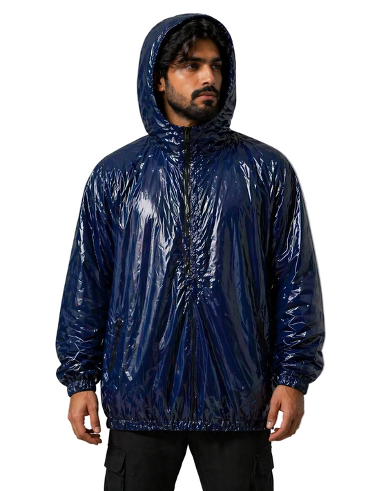 Drack Navy Blue Shiny Nylon Anorak Jacket