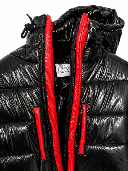 Black & Red Shiny Nylon One Piece Snowsuit