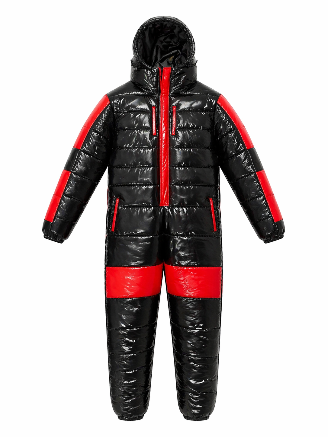Black & Red Shiny Nylon One Piece Snowsuit