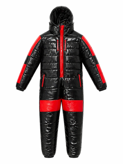 Black & Red Shiny Nylon One Piece Snowsuit