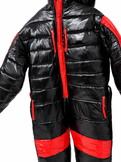 Black & Red Shiny Nylon One Piece Snowsuit