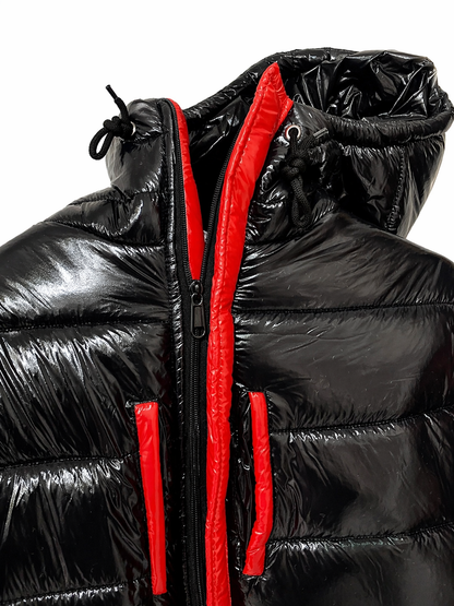 Black & Red Shiny Nylon One Piece Snowsuit