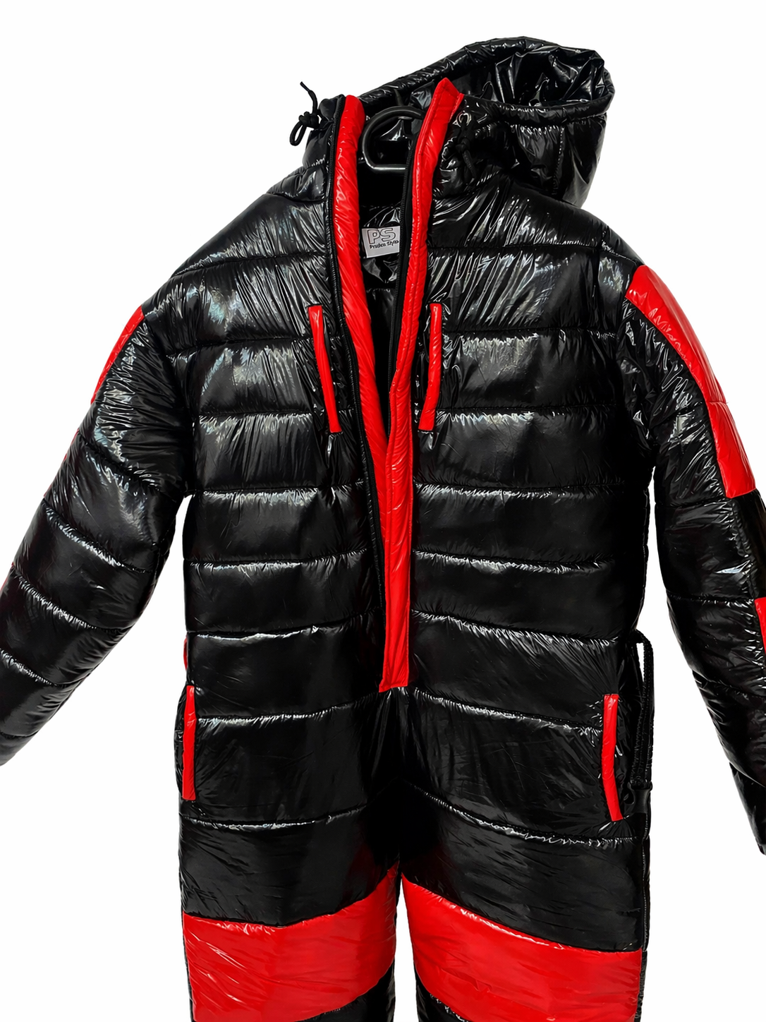 Black & Red Shiny Nylon One Piece Snowsuit