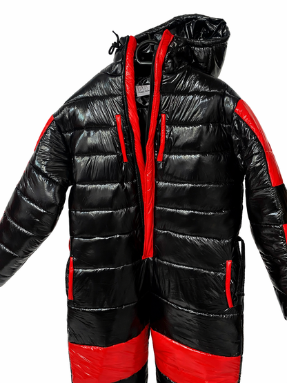 Black & Red Shiny Nylon One Piece Snowsuit