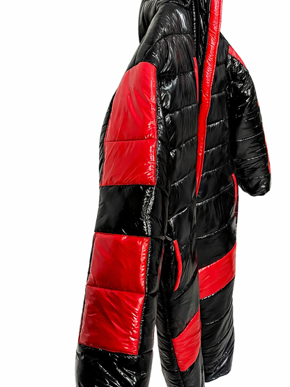 Black & Red Shiny Nylon One Piece Snowsuit