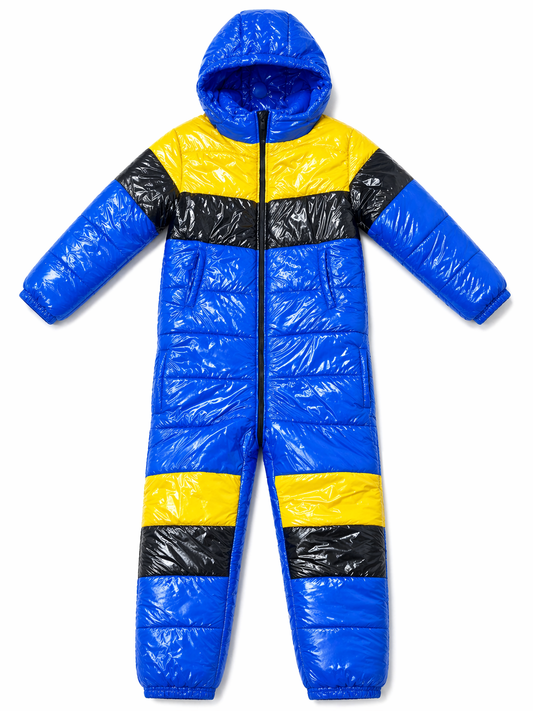 Black Multicolor Shiny Nylon Puffer Snowsuit