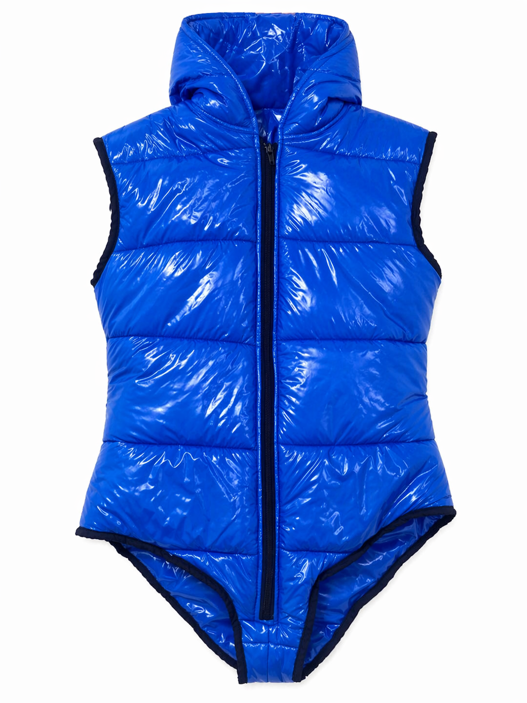 Nylon Hooded Singlet Sleeveless Bodysuit with Front Zipper
