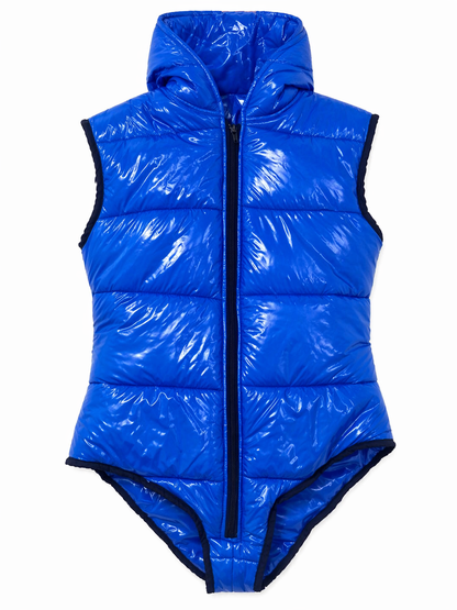 Nylon Hooded Singlet Sleeveless Bodysuit with Front Zipper