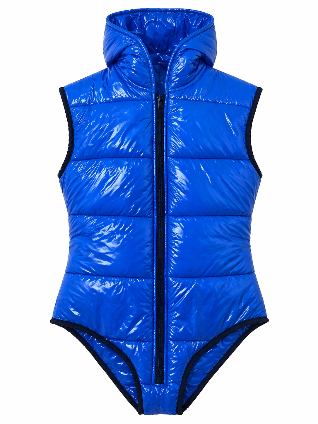 Nylon Hooded Singlet Sleeveless Bodysuit with Front Zipper