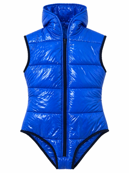 Nylon Hooded Singlet Sleeveless Bodysuit with Front Zipper
