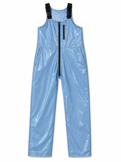 Men’s Sky Blue Shiny Nylon Ski Bib Overalls Glossy Lightweight