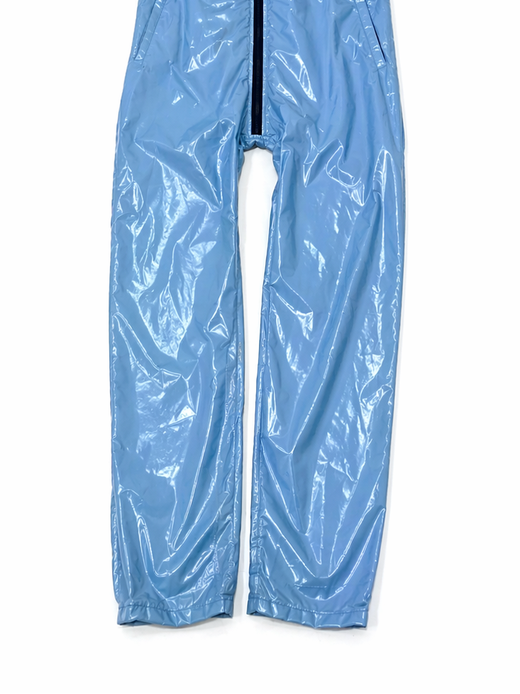 Men’s Sky Blue Shiny Nylon Ski Bib Overalls Glossy Lightweight