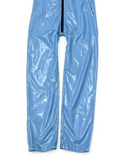 Men’s Sky Blue Shiny Nylon Ski Bib Overalls Glossy Lightweight