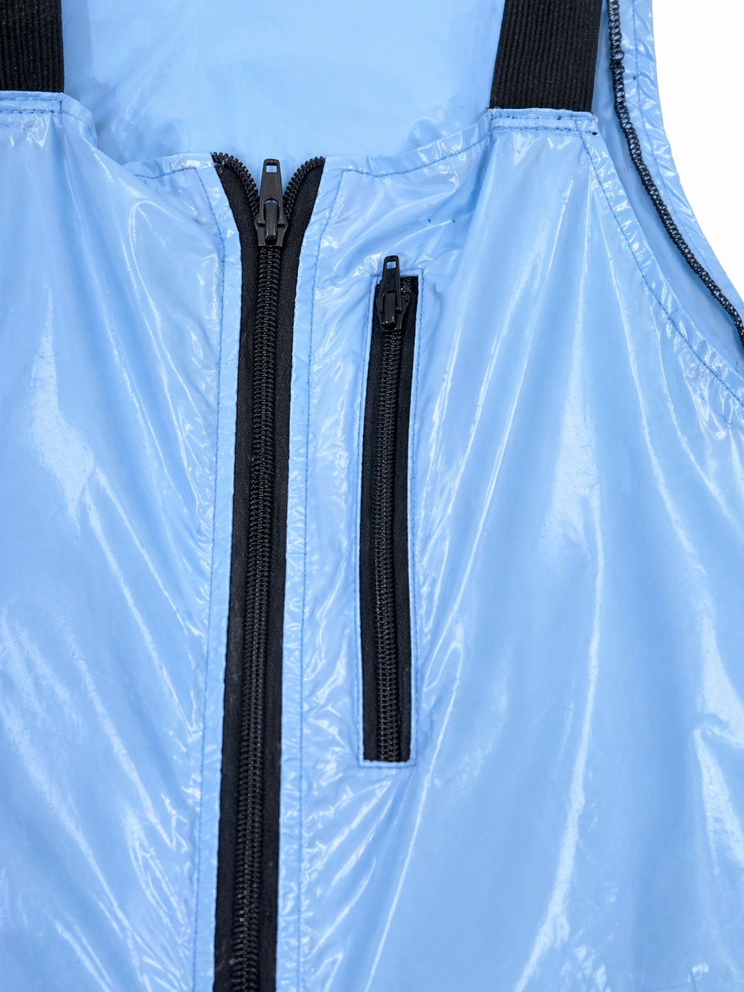 Men’s Sky Blue Shiny Nylon Ski Bib Overalls Glossy Lightweight