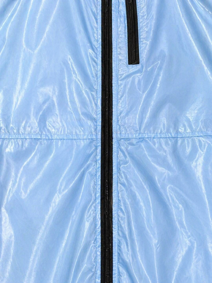 Men’s Sky Blue Shiny Nylon Ski Bib Overalls Glossy Lightweight