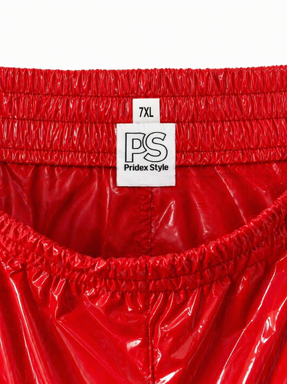 Bright Red Shiny Nylon Pants High Waist Zipper Streetwear Trousers