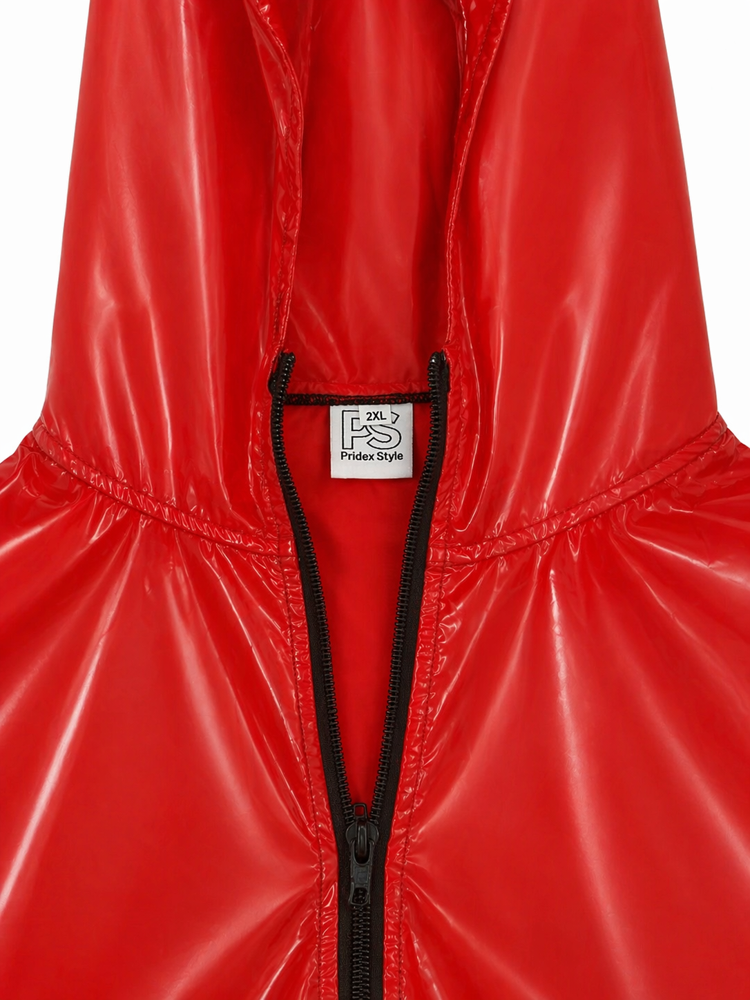 Shiny Red Nylon Hooded Romper Glossy Short Sleeve