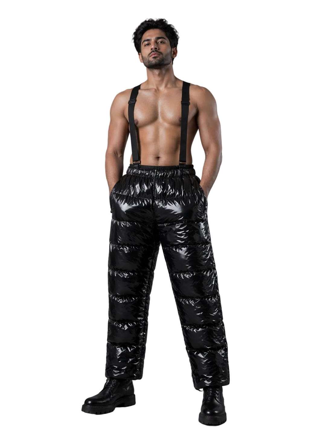 Men’s Red Shiny Nylon Cargo Track Pants