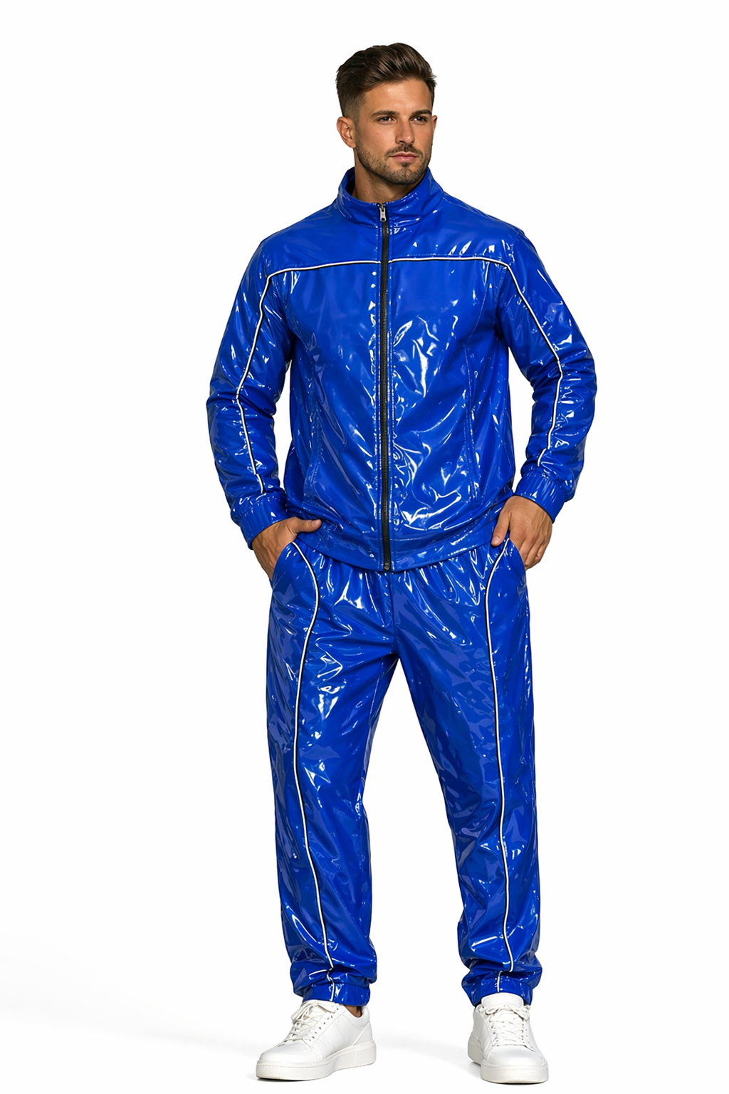 PVC Nylon Tracksuit Cobalt Blue Gloss Set