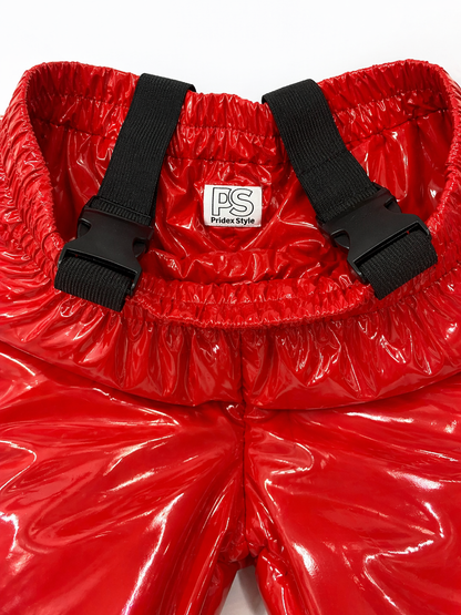 Men’s Red Shiny Nylon Cargo Track Pants