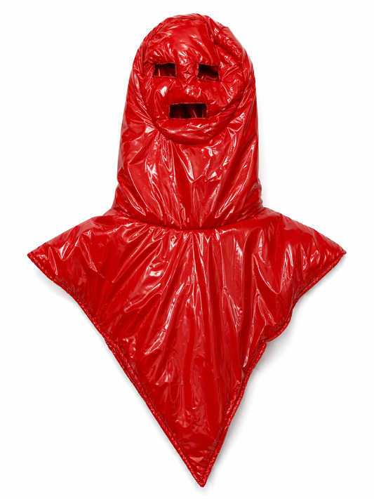 Glossy Red Nylon Full-Face Balaclava with V-Shaped Facemask