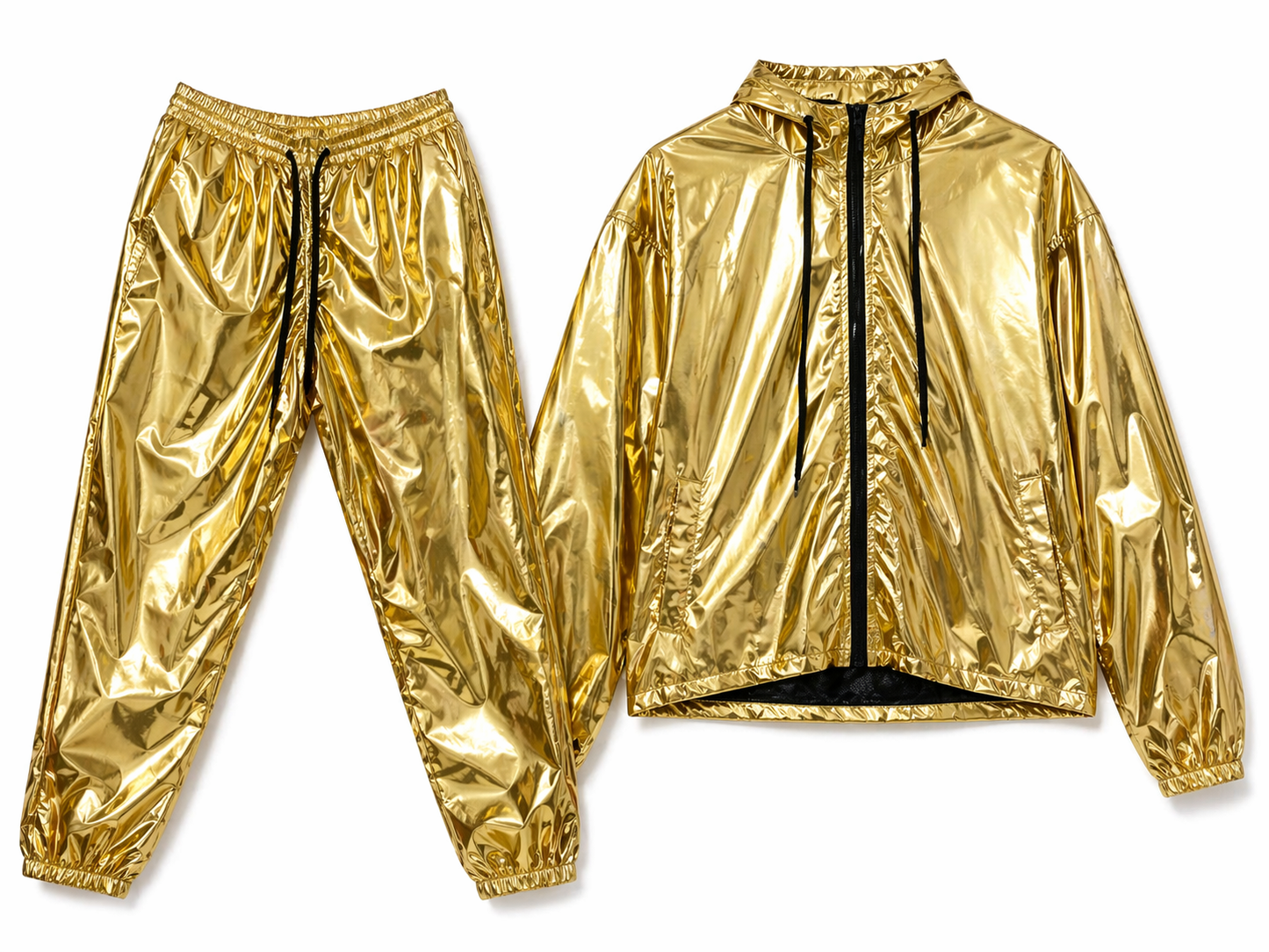 Gold Shiny Nylon Hooded Tracksuit