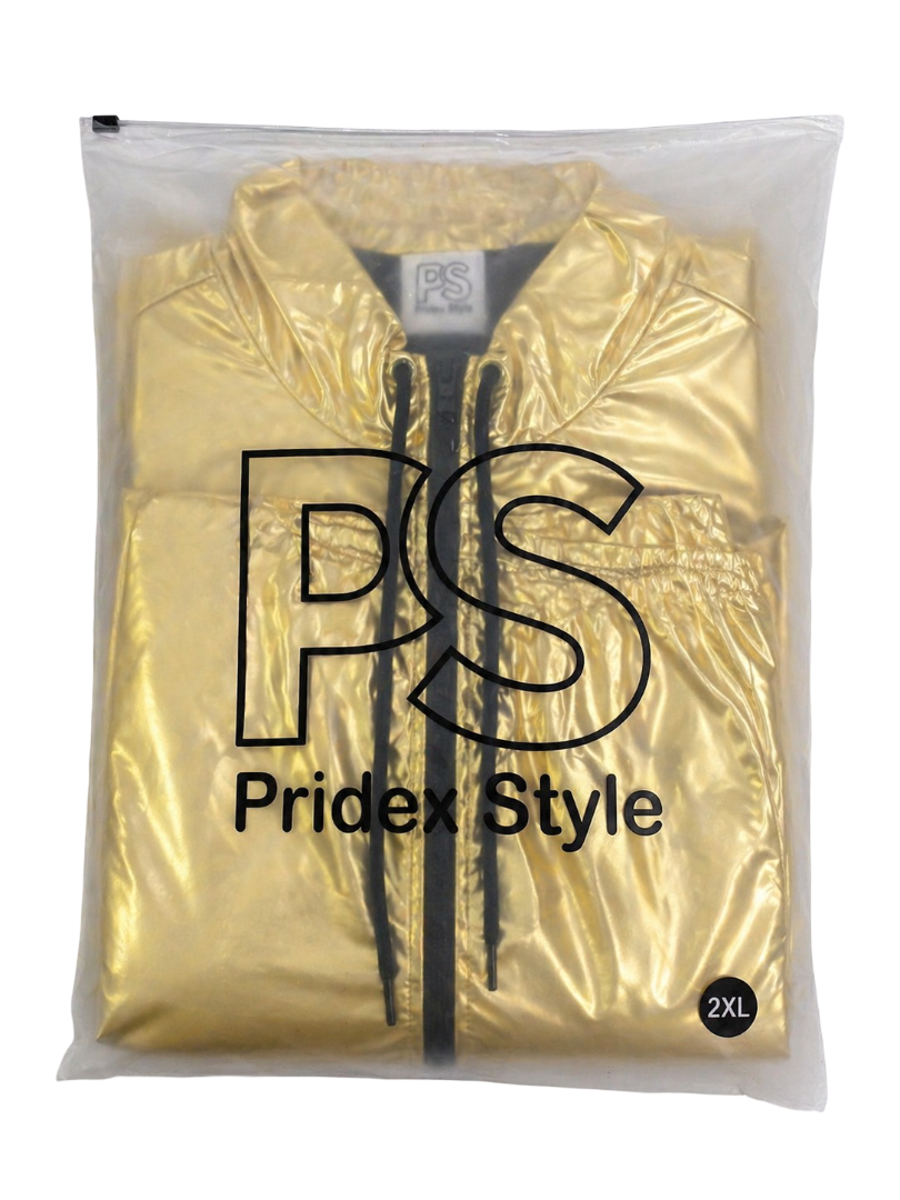 Gold Shiny Nylon Hooded Tracksuit