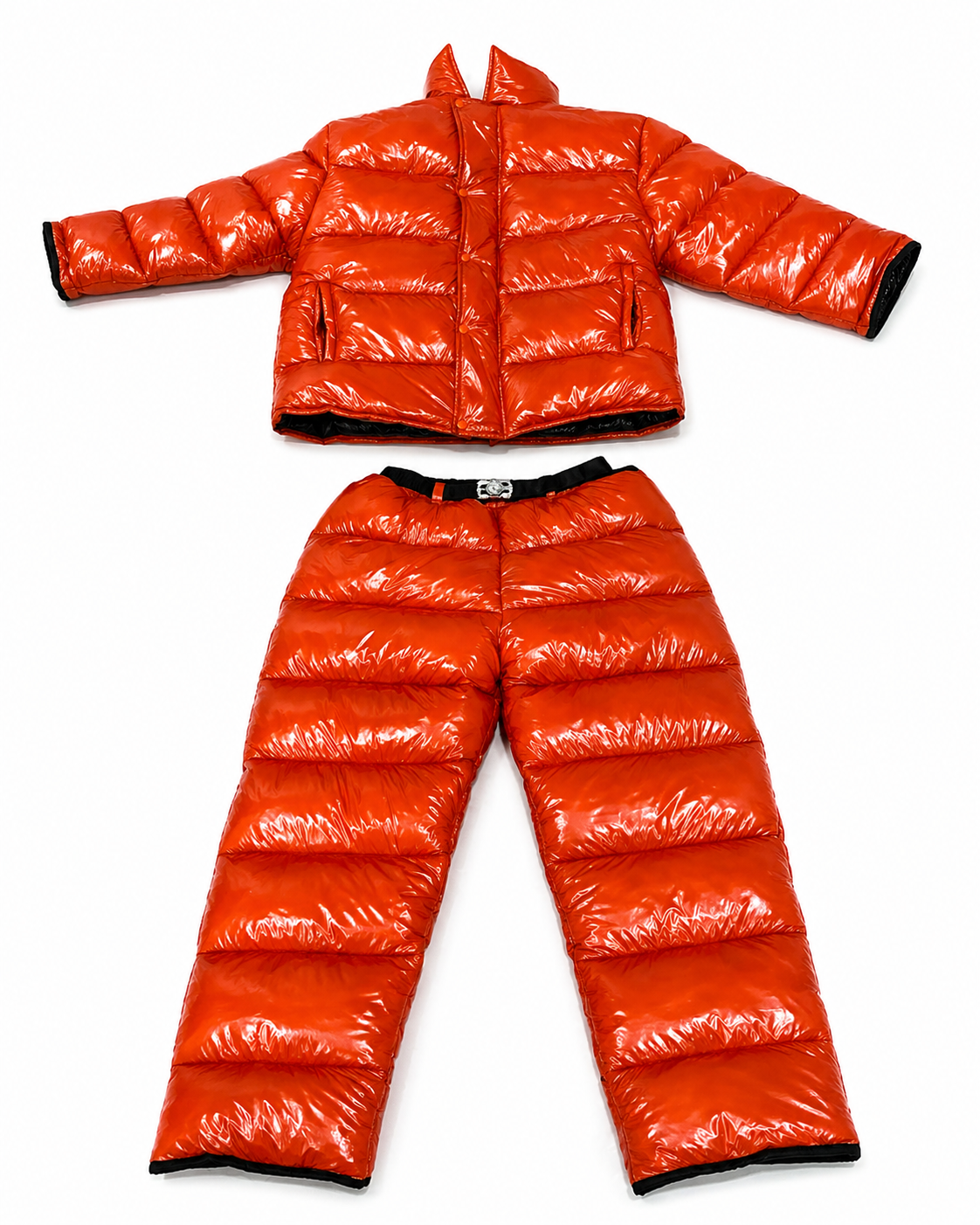 Oversized Red Shiny Puffer Glossy Padded Jacket & Wide-Leg Trousers set