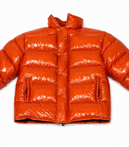 Oversized Red Shiny Puffer Glossy Padded Jacket & Wide-Leg Trousers set