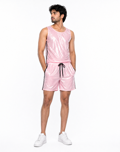 Shiny Nylon Athletic Lightweight Tank Top & Shorts Set