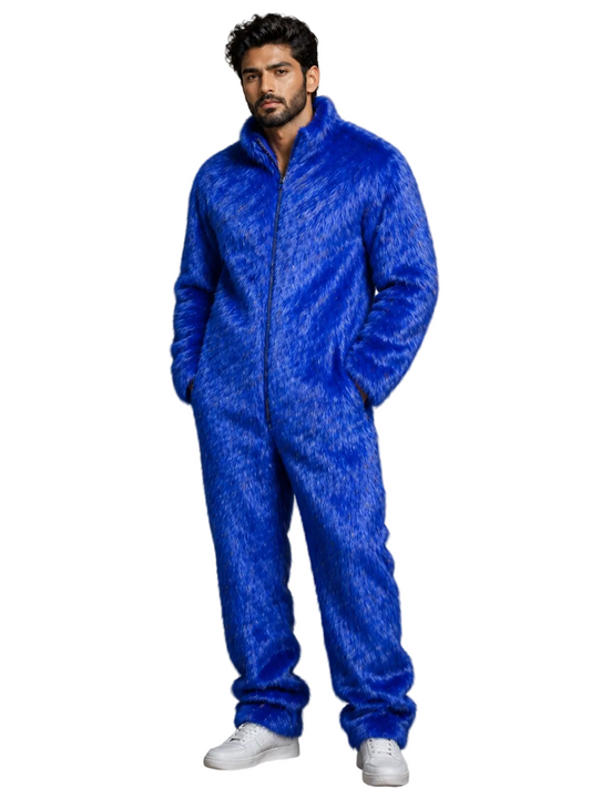 Men’s Electric Blue Faux Fur Jumpsuit